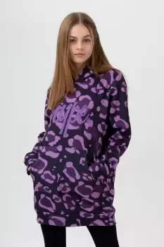 HYPE GIRLS PURPLE LEOPARD SCRIPT LONGLINE HOODIE