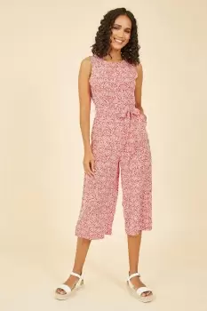 Red Ditsy Floral Print Culotte Jumpsuit