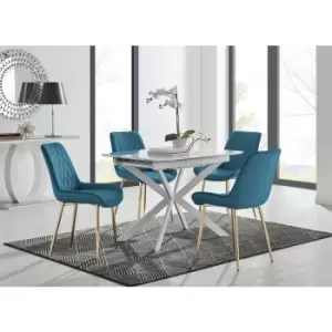 Lira 100 Extending Dining Table and 4 Blue Pesaro Gold Leg Chairs - Blue