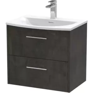 Juno Wall Hung 2-Drawer Vanity Unit with Basin 4 600mm Wide - Metallic Slate - Hudson Reed