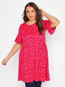 Yours Smock Tunic Dress Pink Floral, Pink, Size 26-28, Women