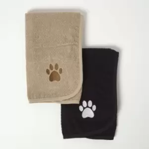 Homescapes - Set of 2 Black & Beige Pet Towels - Beige, Black