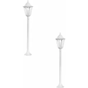 Loops - 2 pack IP44 Outdoor Bollard Light White Aluminium Lantern 60W E27 Tall Lamp Post