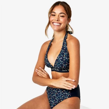 Jack Wills Popler Halter Neck Bikini Top - Navy Print