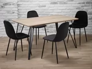 LPD Genoa Light Oak 140cm Dining Table and 4 Black Velvet Chair Set Flat Packed