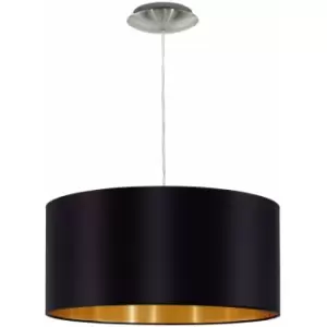 Pendant Light Colour Satin Nickel Steel Shade Black Gold Fabric Bulb E27 1x60W