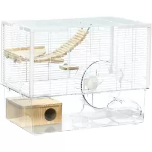 PawHut Hamster Cage, Gerbilarium Cage w/ Deep Bottom, Ramp, Exercise Wheel - White