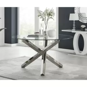 Furniturebox Vogue 136cm Large Round Chrome Metal Leg Clear Glass Modern Dining Table