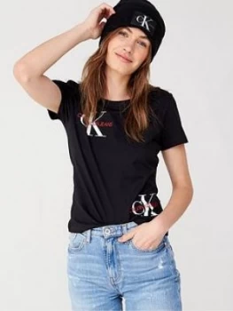 Calvin Klein Jeans Monogram Straight T-Shirt - Black, Size XL, Women