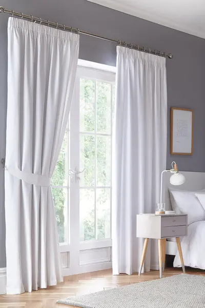 Dijon Blackout Pencil Pleat Lined Curtains, White, 90 x 72" - Fusion