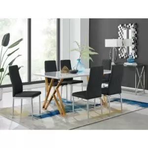 Taranto White High Gloss Dining Table and 6 Black Milan Chairs - Black