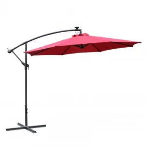 Outsunny 2.95m LED Patio Banana Umbrella Cantilever Parasol w/ Crank Cross Base