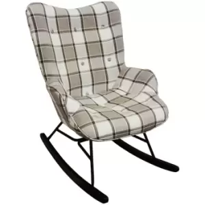 Check - Wing Back Rocking / Nursing Chair with Checked Tartan Fabric - Grey / White / Black - Grey / White / Black