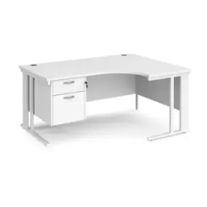 Office Desk Right Hand Corner Desk 1600mm With Pedestal White Top With White Frame 1200mm Depth Maestro 25 MCM16ERP2WHWH