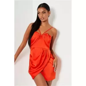 I Saw It First Orange Satin Pleated Cami Strap Bodycon Dress - Orange