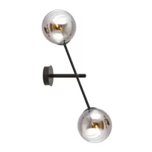 Linear Black Contemporary Wall Lamp with Graphite Glass Shades, 2x E14