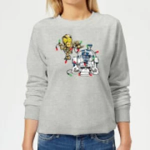 Star Wars Tangled Fairy Lights Droids Womens Christmas Sweatshirt - Grey - L