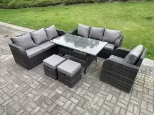 Fimous 7 Seater Outdoor Dark Grey Rattan Lounge Complete Sofa Set with Reclining Chair and 2 Stools