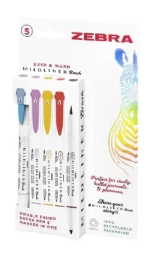 Zebra Mildliner Double Ended Brush Pen Assorted Deep and Warm (Pack 5)