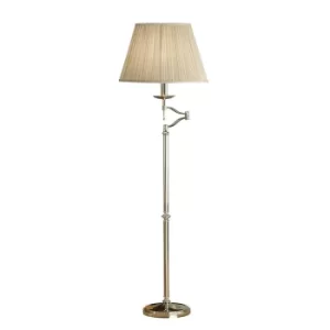 Stanford 1 Light Swing Arm Floor Lamp Polished Nickel Plate with Beige Shade, E27