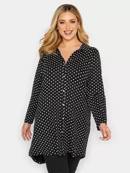 Yours Polka Dot Button Through Shirt - Black, Size 20, Women