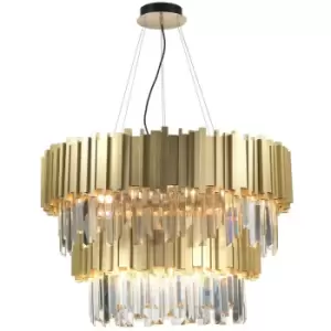 Merano - Charlottetown 20 Light Pendant Ceiling Light Golden Brass Aluminium, Crystal LED G9