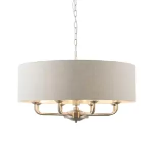 Highclere Single Shade Pendant Ceiling Lamp, Brushed Chrome Plate, Natural Linen