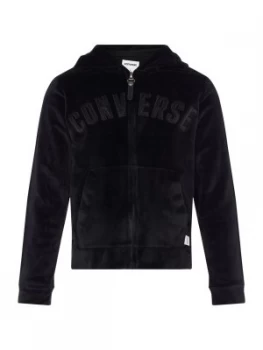 Converse Girls Velor Zip Up Hoodie Black