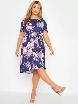 Yours Floral Skater Dress Blue Size 16, Women