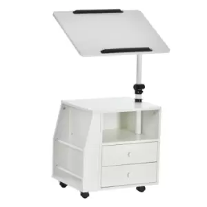 Homcom Rolling Table With Large Tabletop 360° Adjustable Height And Angle With Magazine Rack