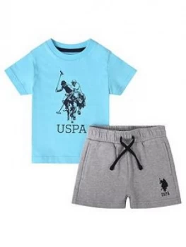 U.S. Polo Assn. Toddler Boys T-Shirt and Short Set - Aqua/Grey Marl, Aqua/Grey Marl, Size Age: 24 Months