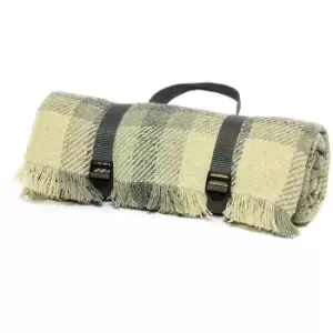 Picnic Rug Roll Blanket Webbing Strap British Made Keith Check Duck Egg Charcoal - Multicoloured