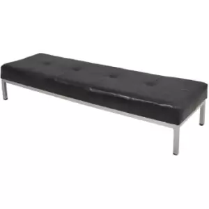 Genuine Leather Black & Silver Artisan Modern Living Room Footstool - Black