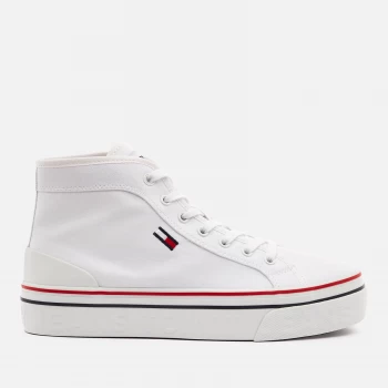 Tommy Jeans Womens Vulcanised Flatform Hi-Top Trainers - White - UK 6.5