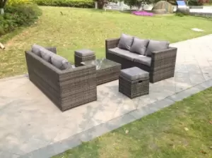 Fimous 6 Seater Outdoor Dark Grey Rattan Lounge Complete Sofa Set with 2 Stools