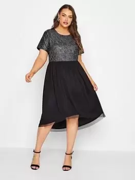 Yours Multi Top Mesh Skirt Dress, Black, Size 16, Women