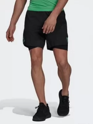 adidas Adizero Two-in-one Shorts, Black/Green, Size XS, Men