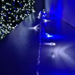 200 LED 16m Premier Christmas Outdoor Function Lights Timer Clear Cable Blue & White