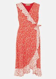 Phase Eight Red and Ivory Ebony Floral Ditsy Wrap Dress - 8