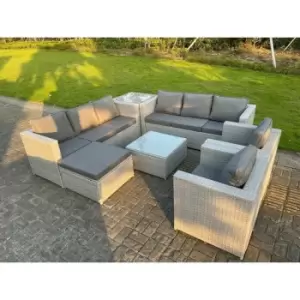 Fimous 8 Seater Outdoor Light Grey Rattan Lounge Complete Sofa Set with Big Footstool