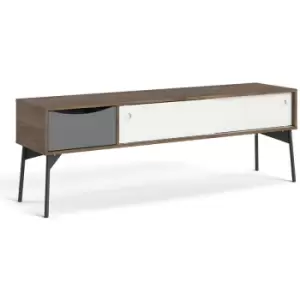 Furniture To Go - Fur TV-Unit 2 sliding Doors + 1 Drawer in Grey, White and Walnut - Grey, White and Walnut