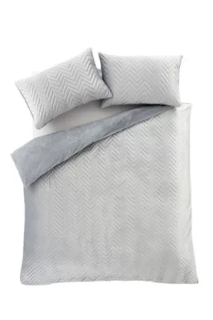 Catherine Lansfield Silver So Soft Velvet Touch Zig Zag Pinsonic Duvet Cover and Pillowcase Set Silver