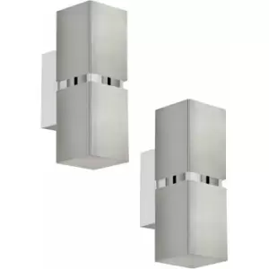 2 pack Wall Light Colour Satin Nickel Chrome Square Shades GU10 2x3.3W Included