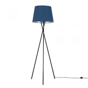 Camden Black Tripod Floor Lamp with XL Navy Blue Aspen Shade