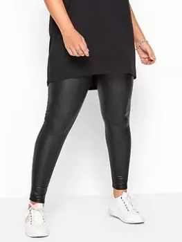 Yours Coated Look Legging - Black, Size 18, Women