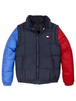 Tommy Hilfiger Boys Zip Off Padded Colourblock Jacket - Navy