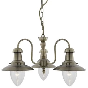 3 Light Multi Arm Ceiling Pendant Antique Brass, Seeded Glass, E27