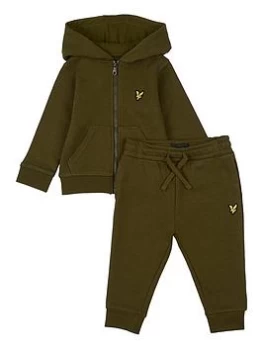 Lyle & Scott Toddler Boys Logo Zip Hoodie And Jog Set - Khaki, Size 12 Months