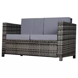 Outsunny 2-Seater Weather Resistant Outdoor Garden Rattan Sofa Chair Grey