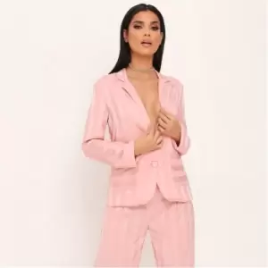 I Saw It First Stripe Satin Single Breasted Blazer - Pink